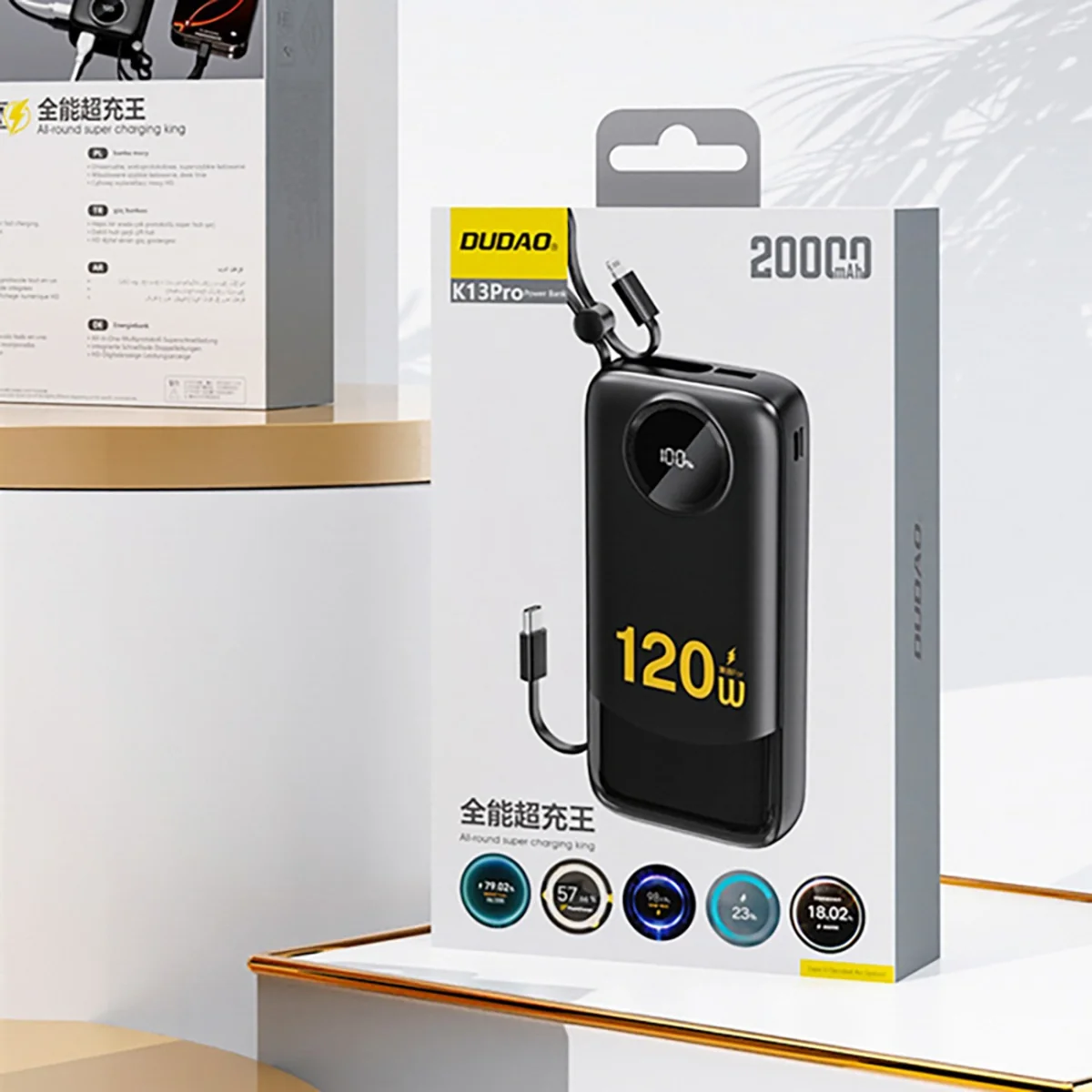 Dudao K13 Pro Power Bank 20000mAh USB / USB-C + kábel Lightning / USB-C 22.5 W, čierny C 22.5 W, čierny