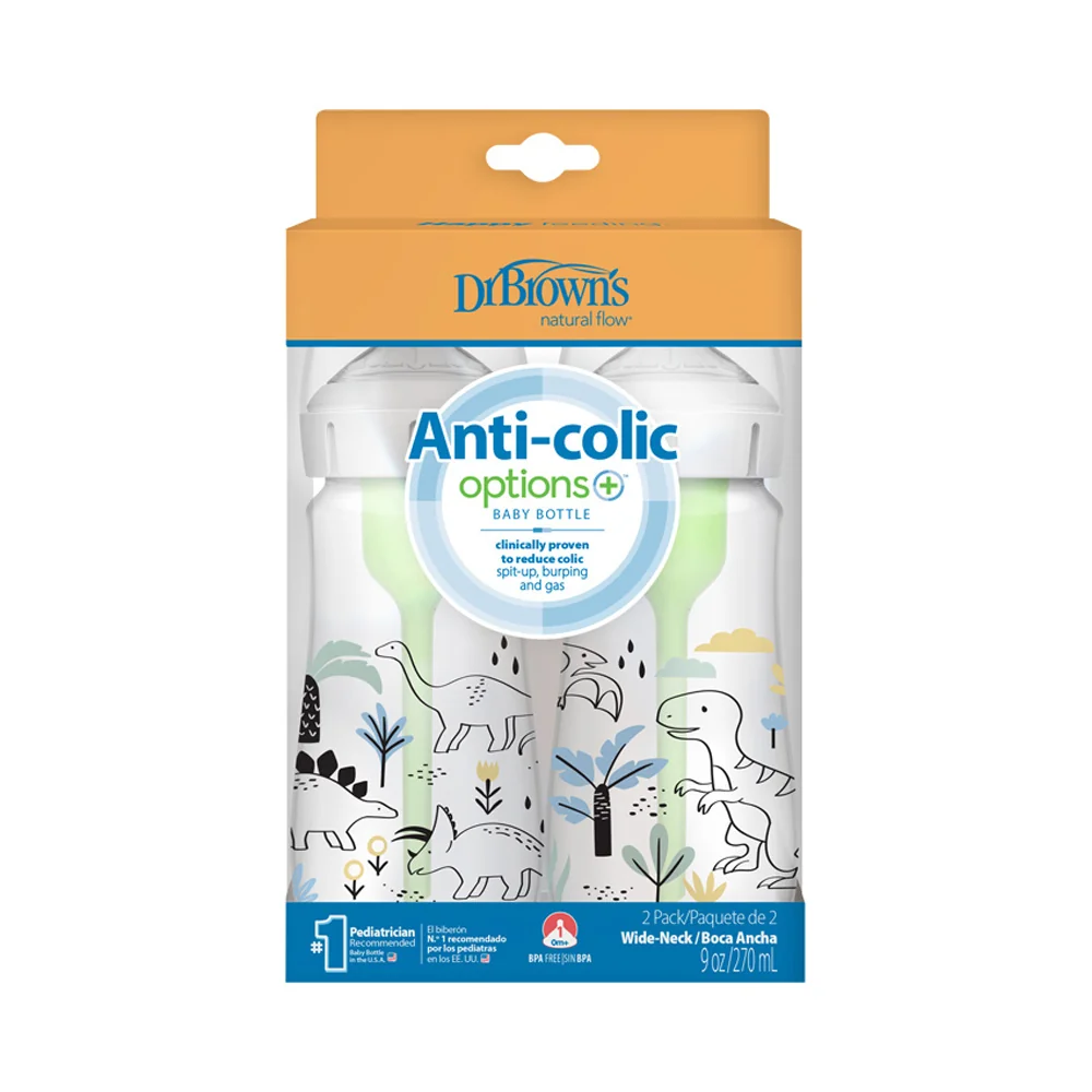 Dojčenská fľaša Dino options+ Wide Neck 270 ml Anti-colic – 2 ks (WB92026)