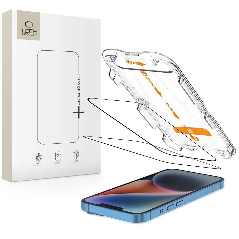 Tech-Protect Quick Set 2x ochranné sklo na iPhone 13 / 13 Pro / 14 / 16e, čierne 6e, čierne