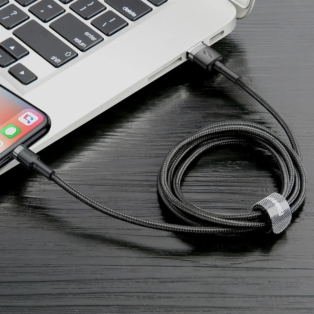 Baseus Cafule kábel USB / Lightning QC 3.0 2.4A 1m, čierny/sivý