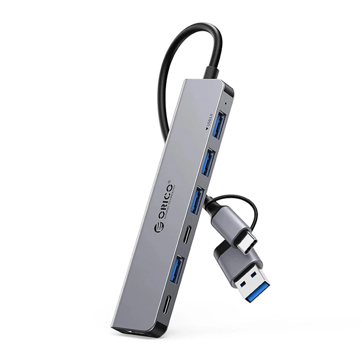 Orico YSA7-U3 HUB adaptér USB / USB-C - 4x USB 2.0 / 1x USB 3.0 / 2x U SB-C, šedý