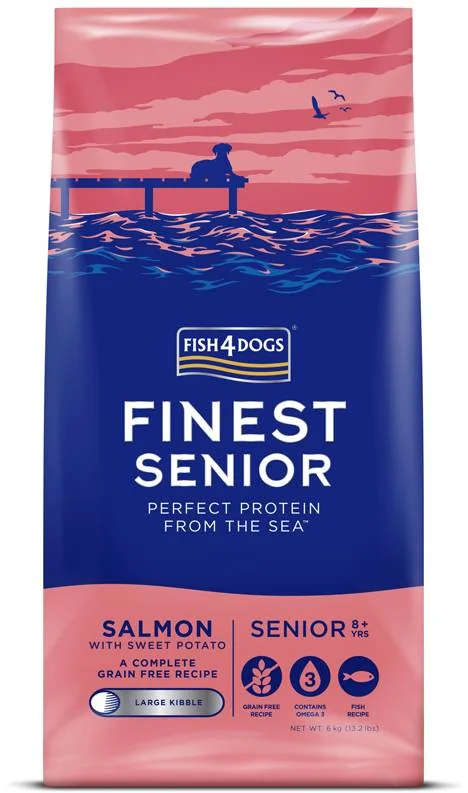 FISH4DOGS Granule veľké pre starších psov Finest losos so sladkými zemiakmi 6kg, 8+ 1×6000 g, granule pre staršie psy