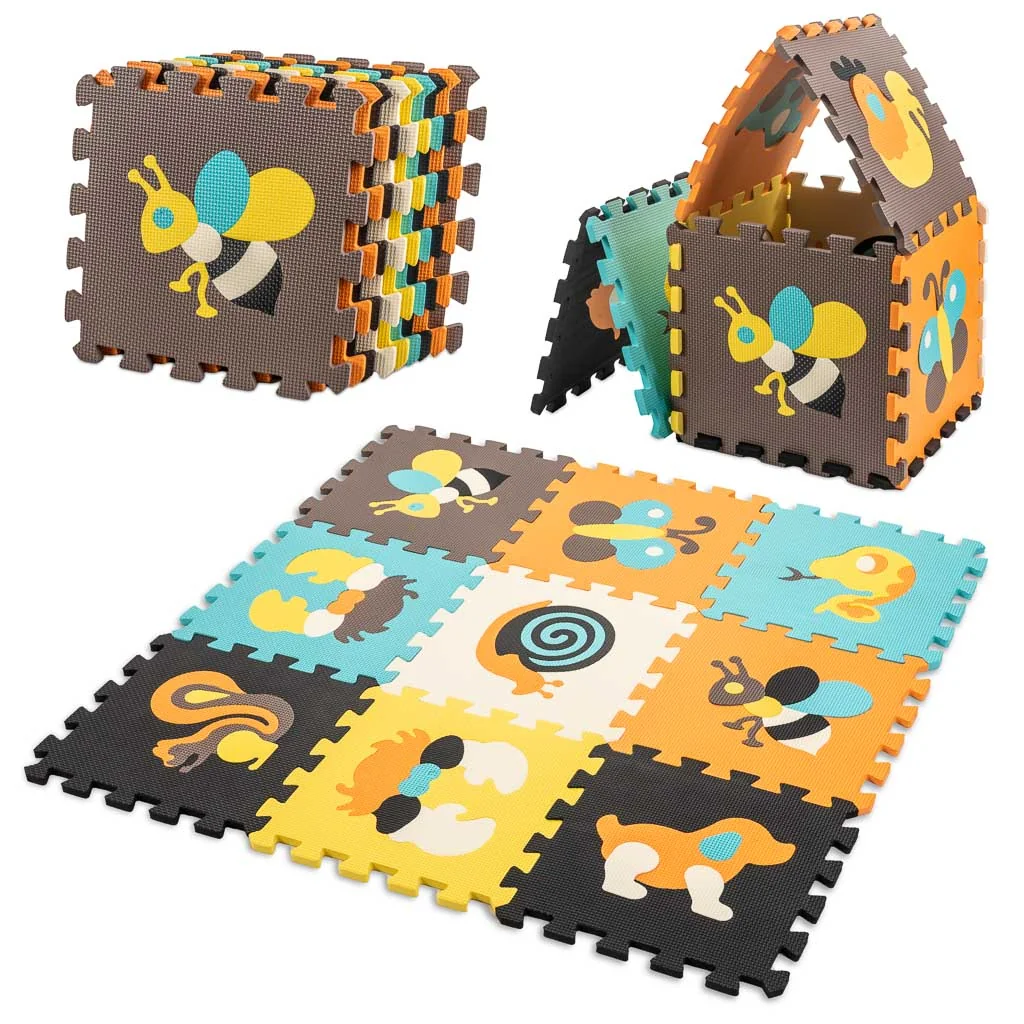 Penová podložka na puzzle pre deti 9 ks farebné zvieratká 85 cm × 85 cm × 1 cm