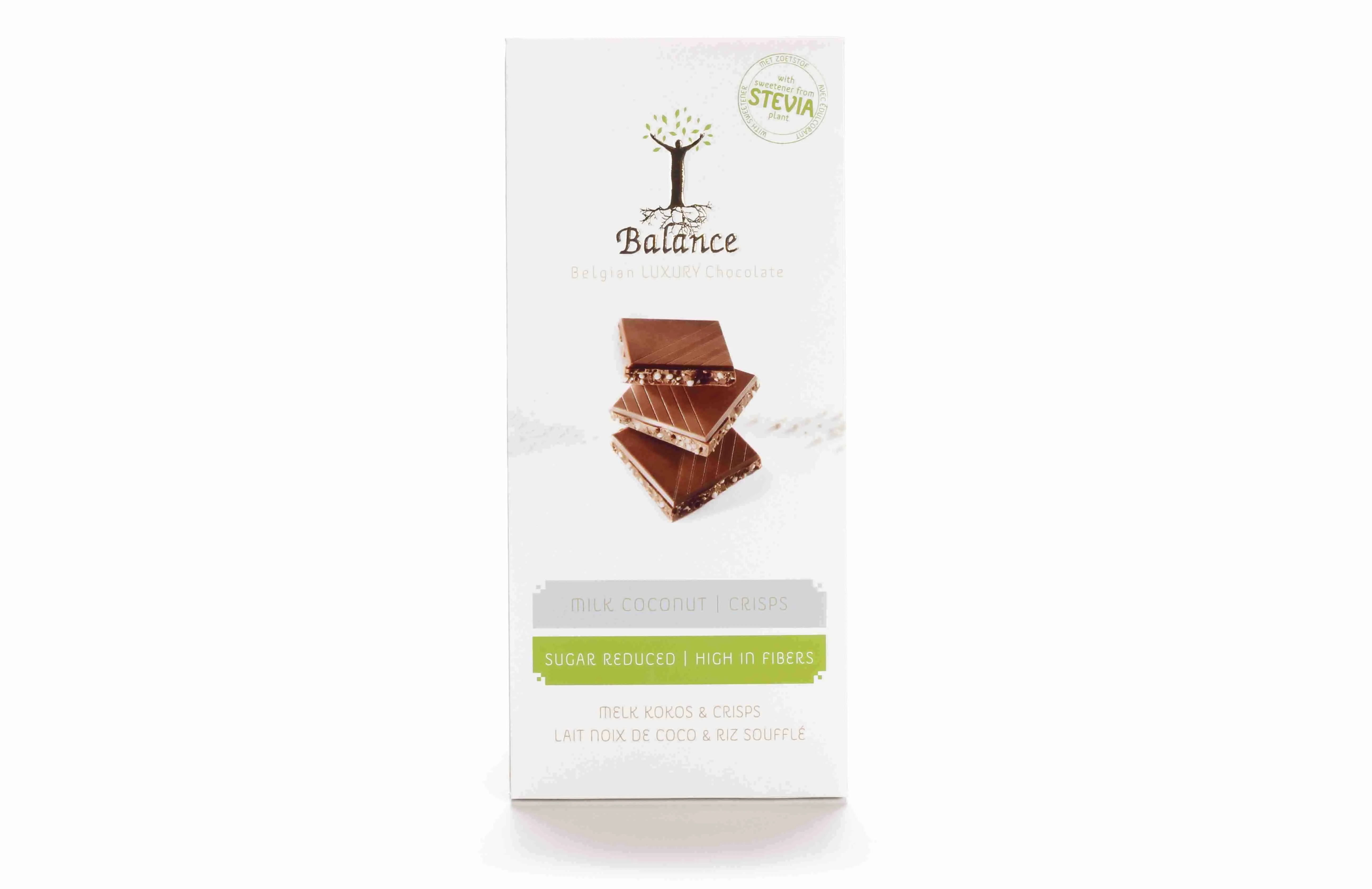 BALANCE MLIEČNA ČOKOLÁDA S KOKOSOM A CHRUMKAMI 1×85 g, čokoláda s prírodným sladidlom