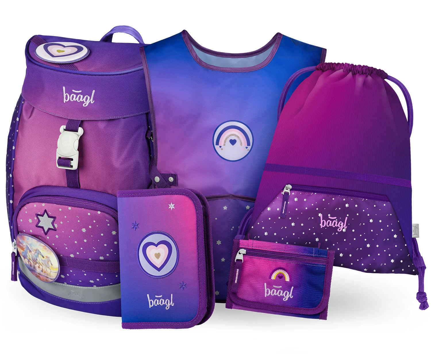 Baagl Školský set s batohom Airy Kone Srdce, 5-dielny