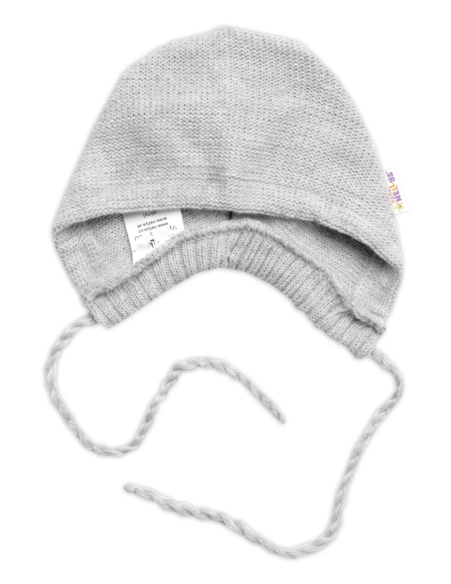 Pletená čiapočka na zaväzovanie bonetka Boy, Hand Made Baby Nellys, sivá, veľ. 68/74