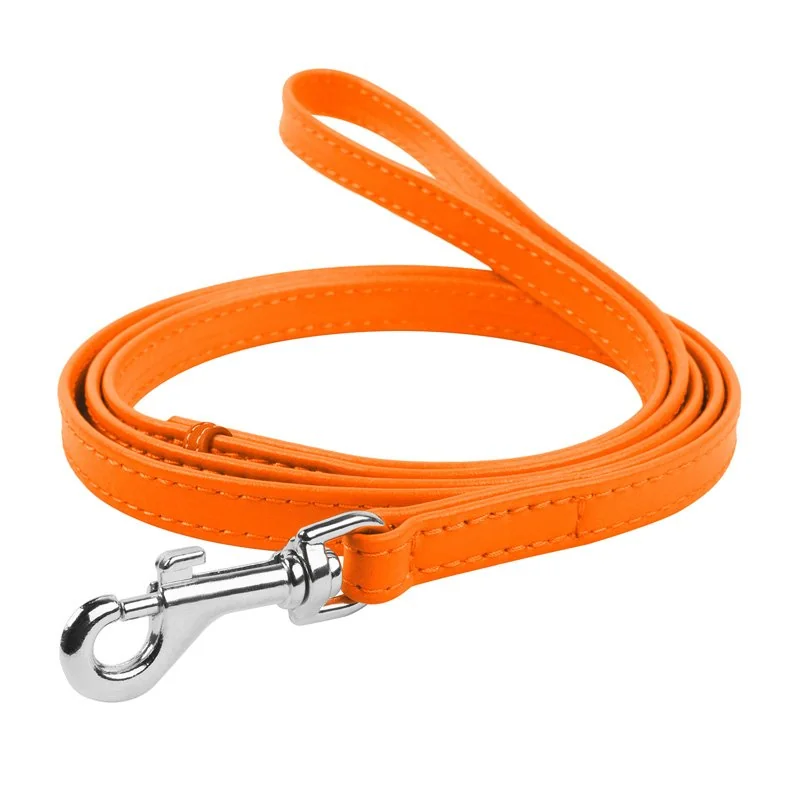 Ploché kožené vodítko oranžovej farby 122cm, šírka: 25 mm