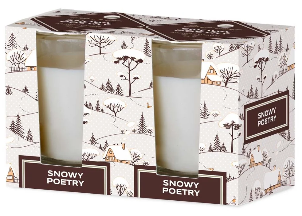 Emocio Sklo 52×65 mm 2 ks v krabičke Snowy Poetry - Snowflakes, vonná sviečka 1×2 ks, vonné sviečky