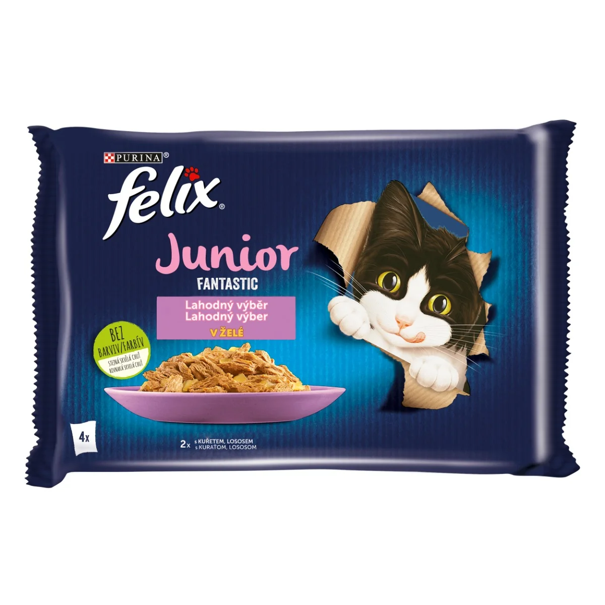Felix Fantastic Junior kapsičky pre mačiatka kura, losos v želé 4×85 g 4×85 g, kapsičky pre mačky