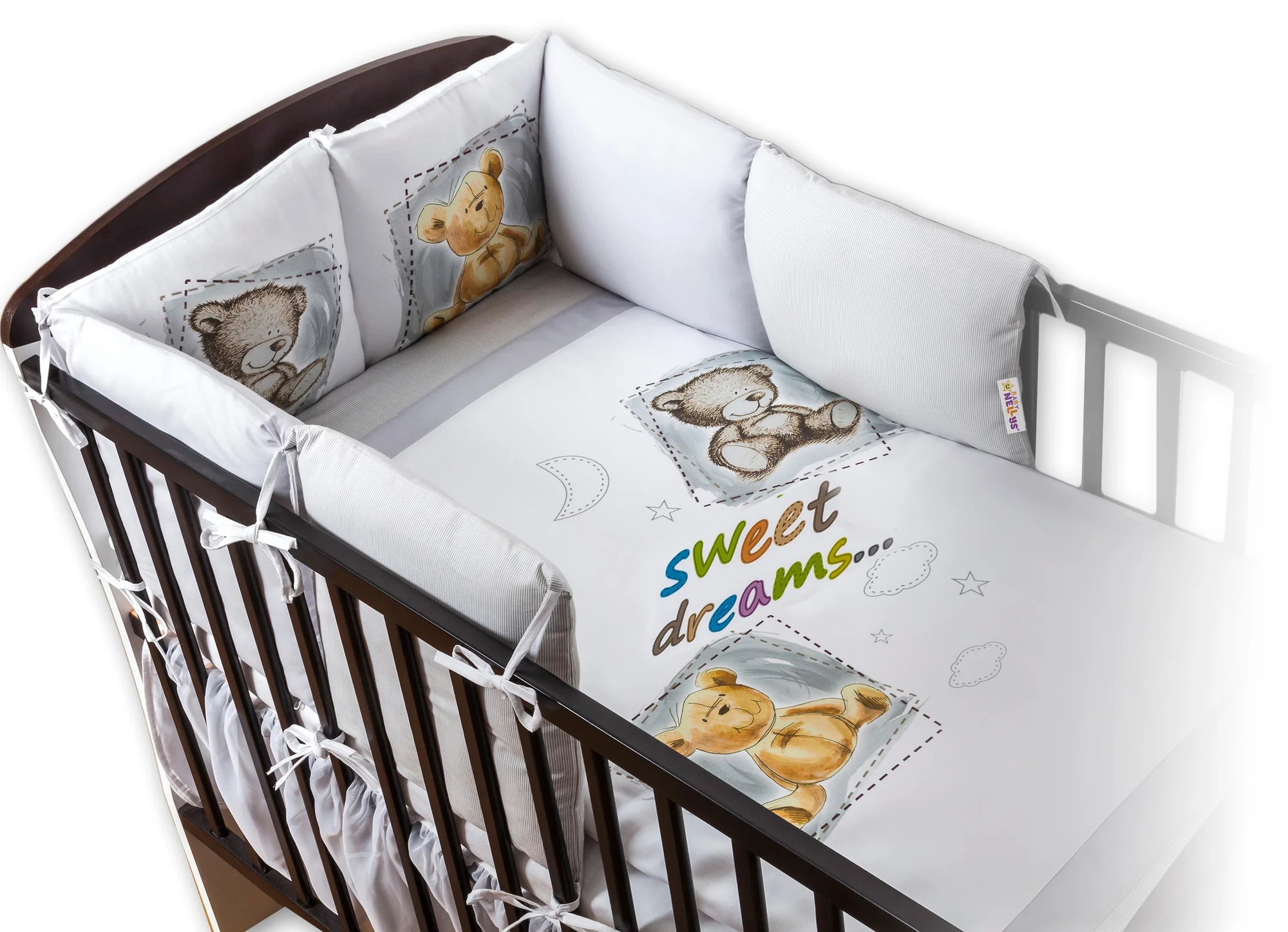 Obliečky s vankúšikovým mantinelom Sweet Dreams by TEDDY - sivý