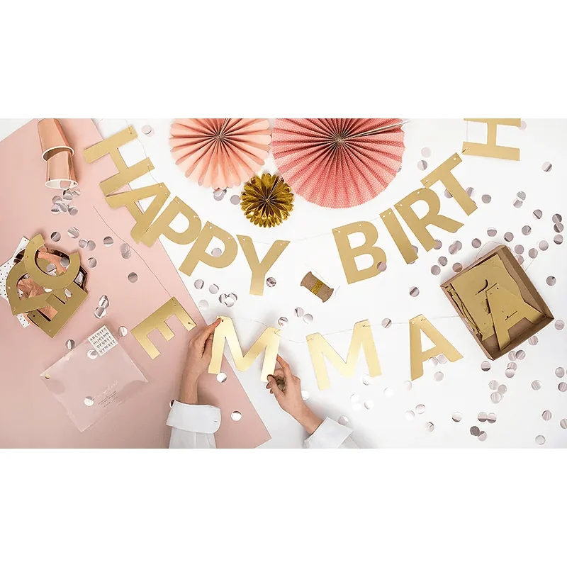 PartyDeco Personalizovaný banner zlatý 14cm 63ks