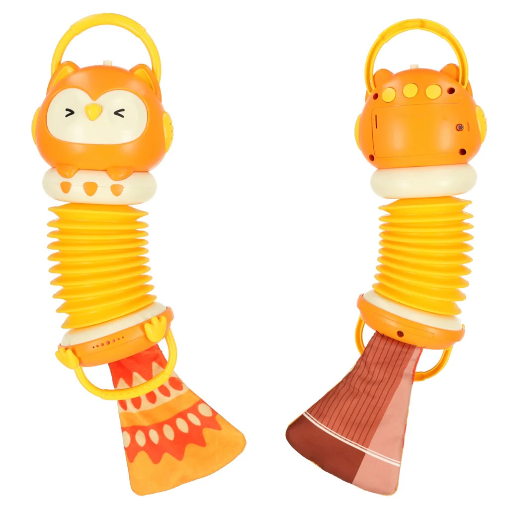 Detská harmonika – sova, oranžová, LED a zvuk, 30 cm (18m+)