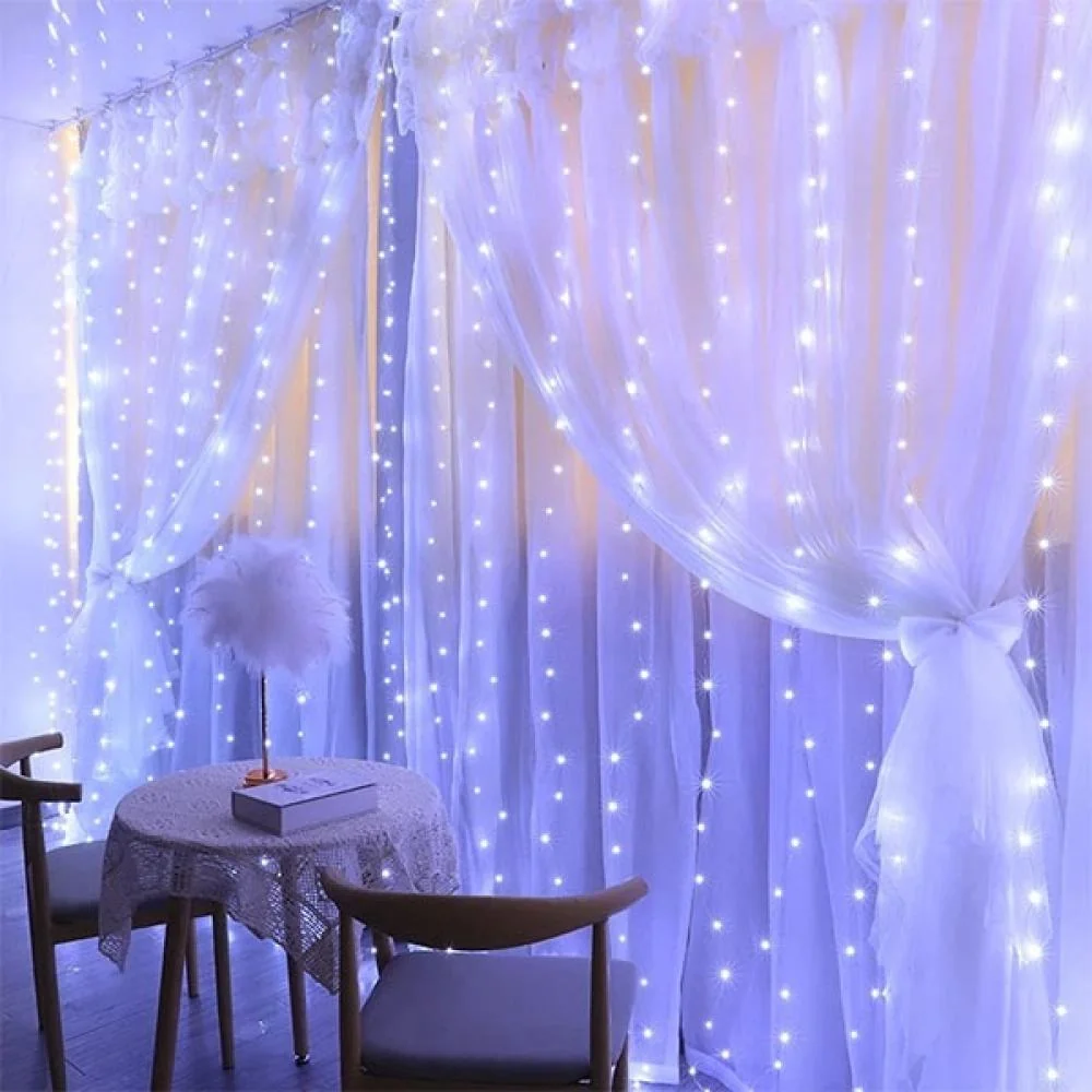 LED svetelná záclona s diaľkovým ovládaním - Biela 2m, 200 LED žiaroviek