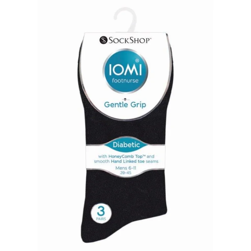 IOMI Gentle Grip pánske diabetik ponožky 3 páry ČIERNE lem bez gumičiek 