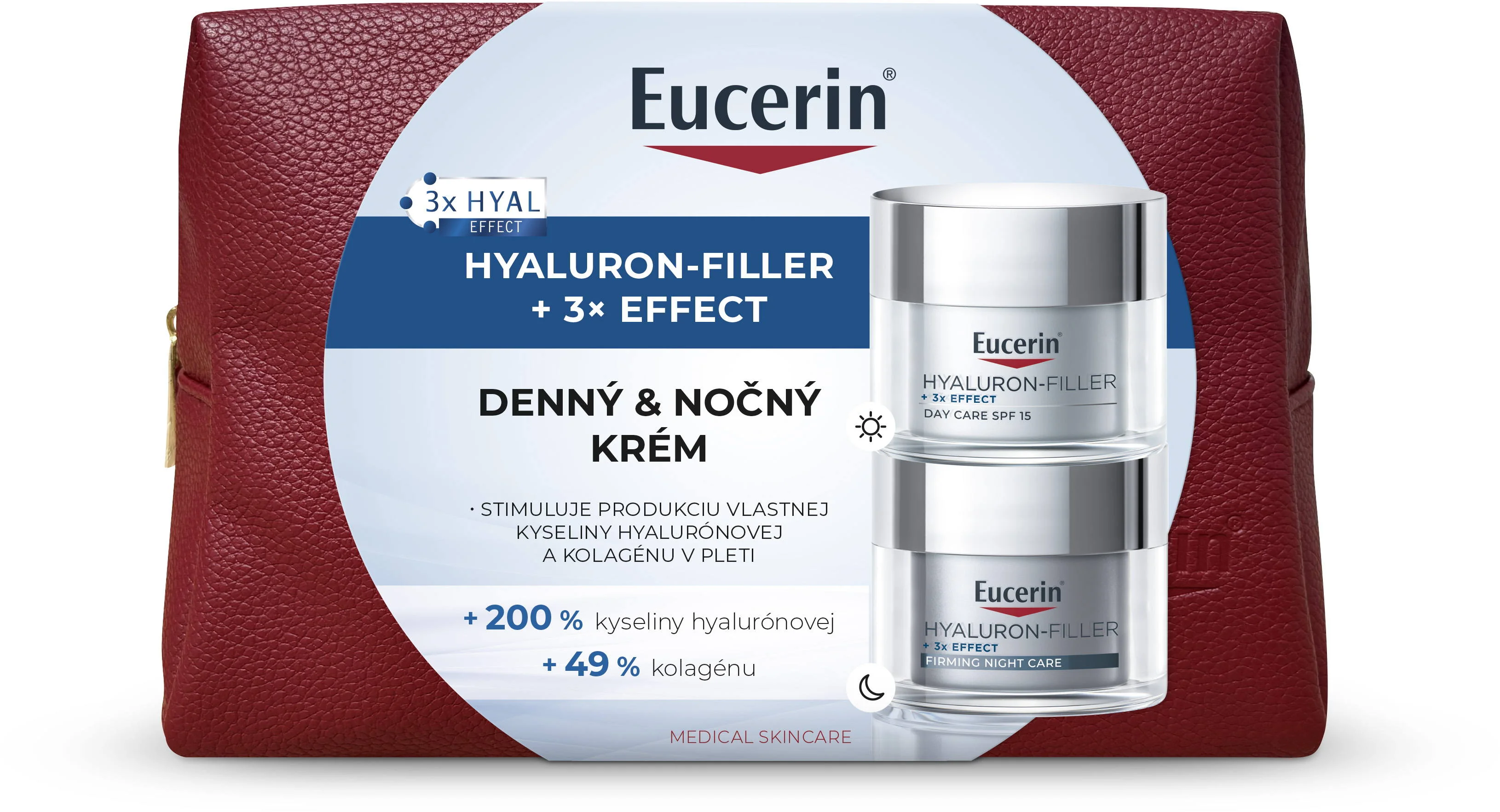 Eucerin Vianočná taštička HYALURON-FILLER + 3x EFFECT Denný krém + Nočný krém 1 set