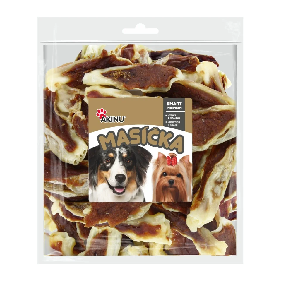 Akinu MASÍČKA Králičie uši s kuracím mäsom pre psy 3 x 200 g