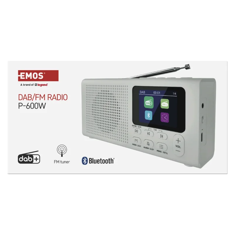 EMOS Prenosné rádio s Bluetooth, MP3, DAB / DAB+ / FM, biele 1 ks
