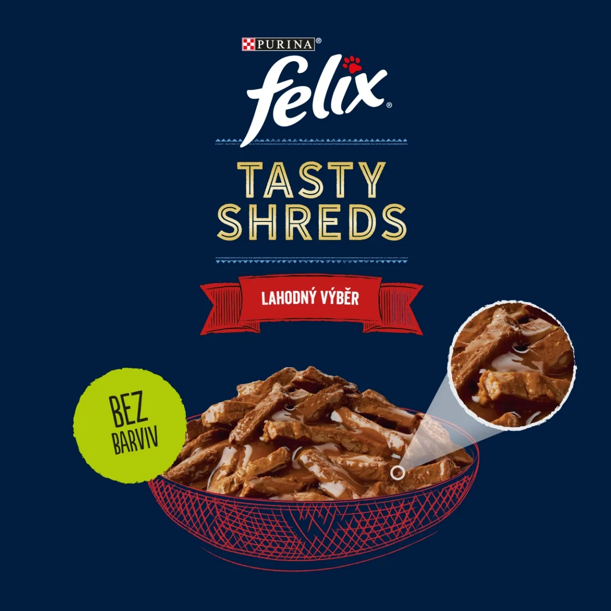 Felix Tasty Shreds kapsičky pre mačky hovädzie, kura, kačica, morka v šťave 44x80 g 44×80 g, kapsičky pre mačky