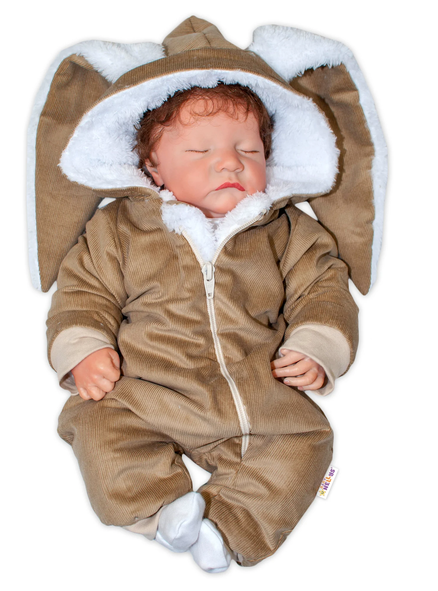 Baby Nellys Menčestrová kombinézka /overal s kožušinkou Cute Bunny - hnedá