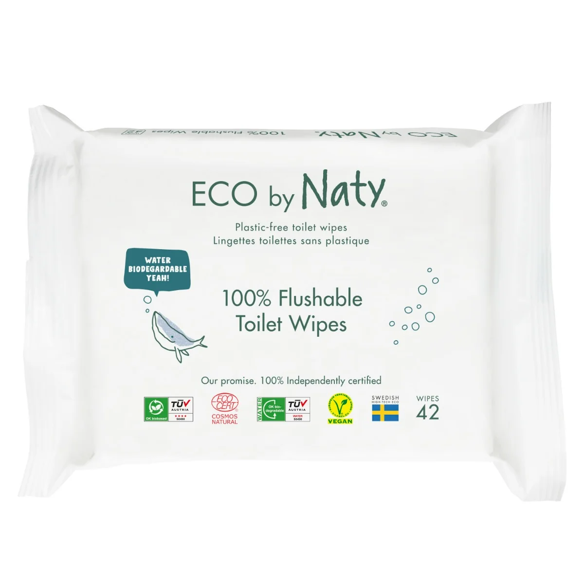 Eco by Naty Vlhčené splachovateľné obrúsky s funkciou toaletného papiera bez vône 1×42 ks, vlhčené obrúsky