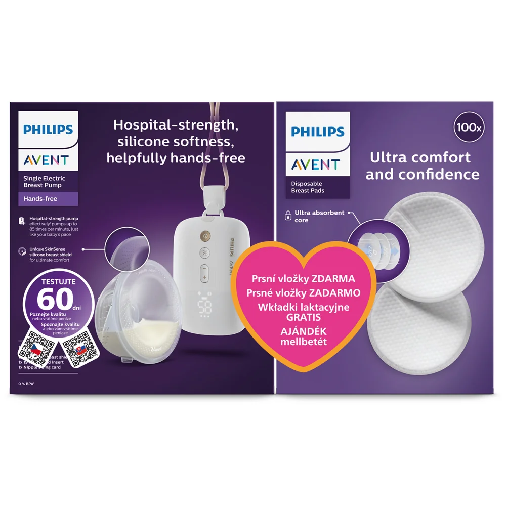 Philips AVENT Odsávačka materského mlieka elektrická Hands-Free Premium Plus SCF531/11+Darček 1 set