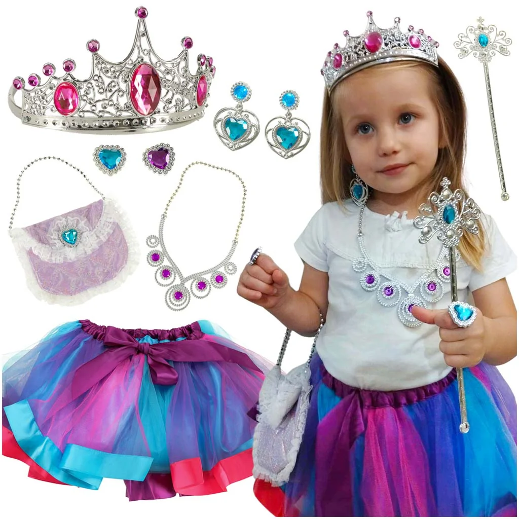 Kostým princezná/kráľovná – 9-dielny set s korunou a žezlom, 3+