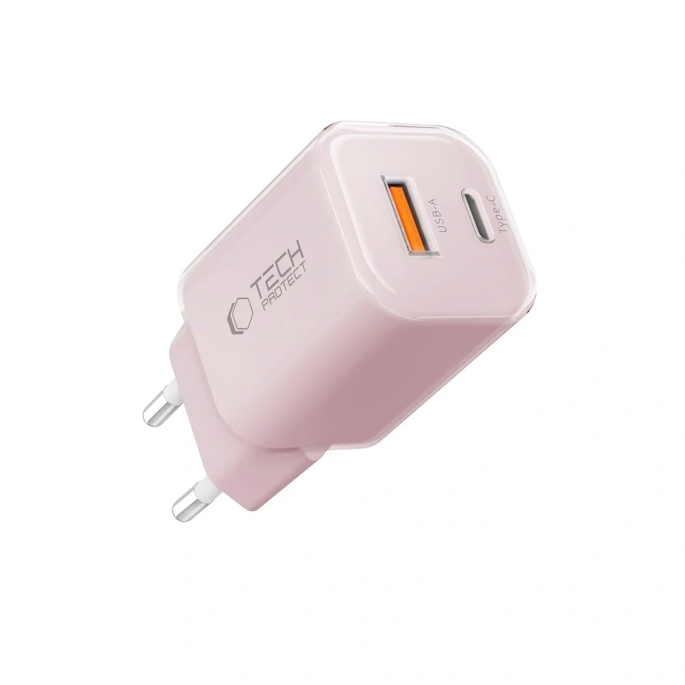 Tech-Protect NCM33W sieťová nabíjačka USB / USB-C 33W PD QC, svetloružová ová