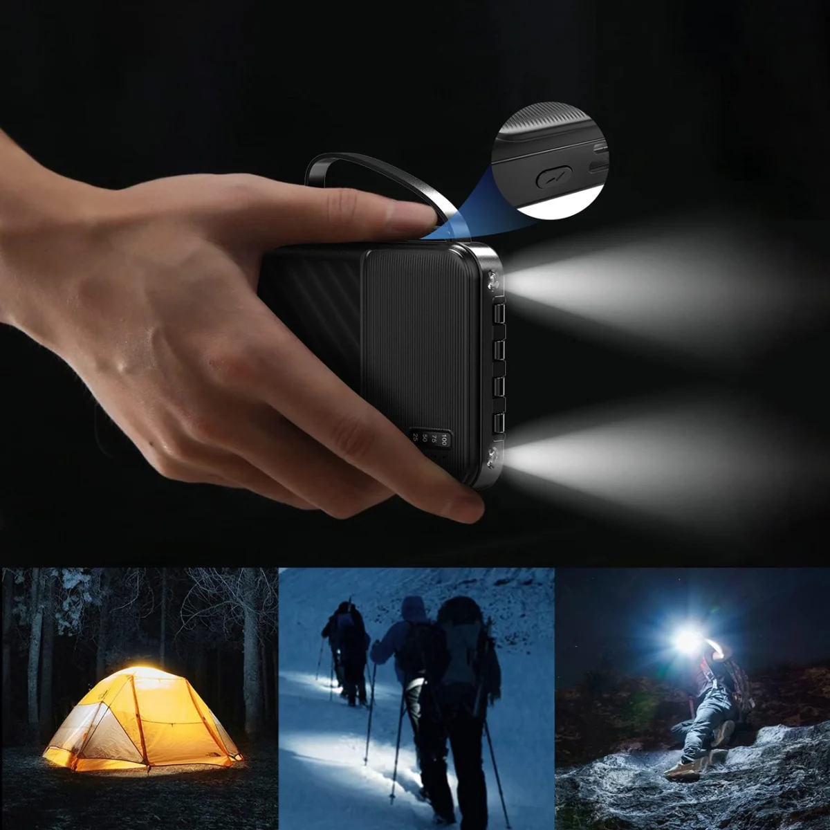 MG W11-B Power Bank so vstavanými káblami a baterkou 10000mAh 10W, čierny