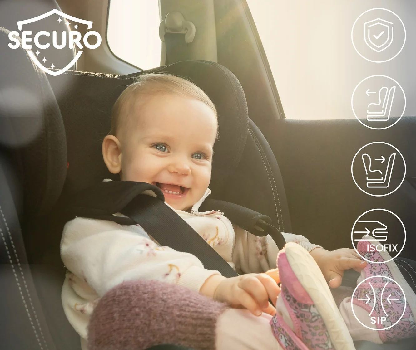 Detská autosedačka Securo 40-150 cm, otočná, ISOFIX, i-Size, 40-150, zelená