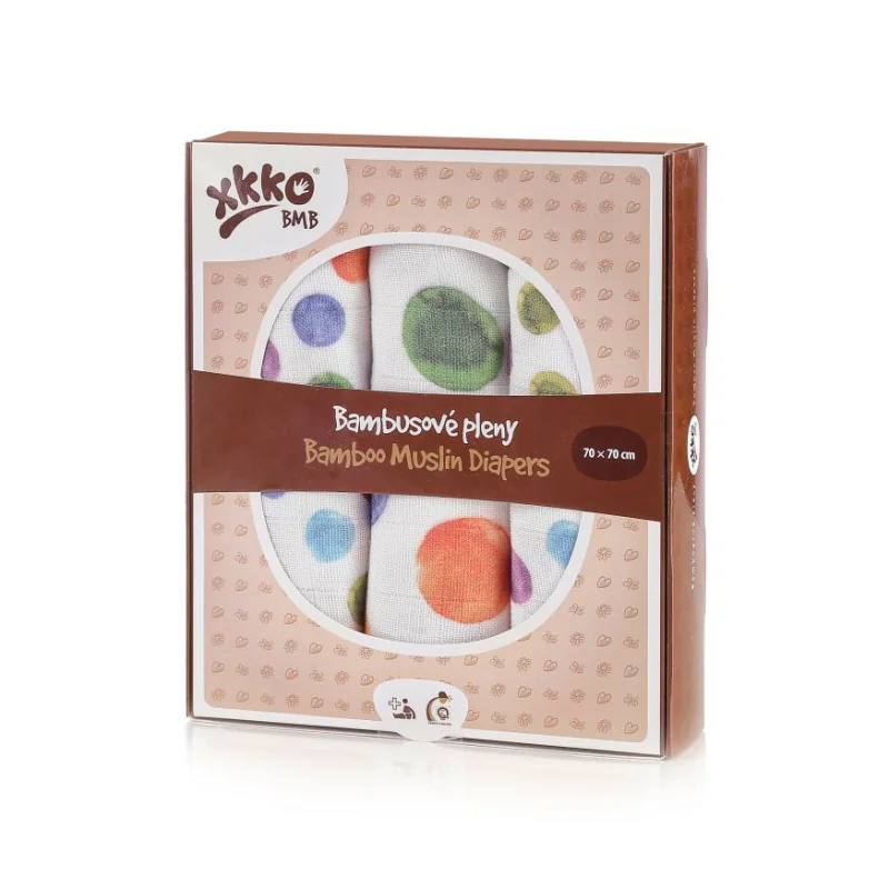 BMB Bambusová plienka Digi - Watercolour Polka Dots, 70x70 MIX 3ks