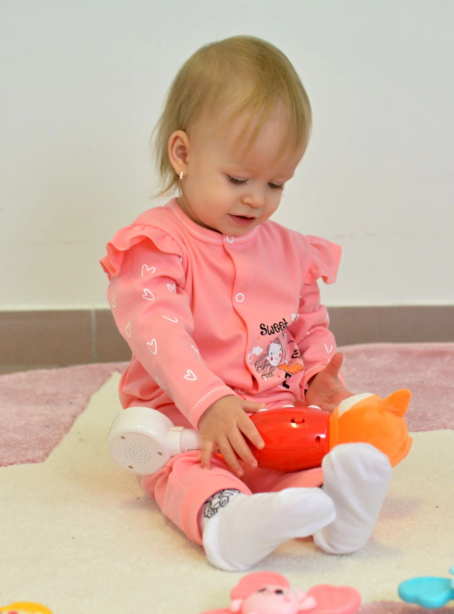Baby Nellys Bavlnený dojčenský overal bez šľapiek Sweet Girl, losos, marhuľa, veľ. 80
