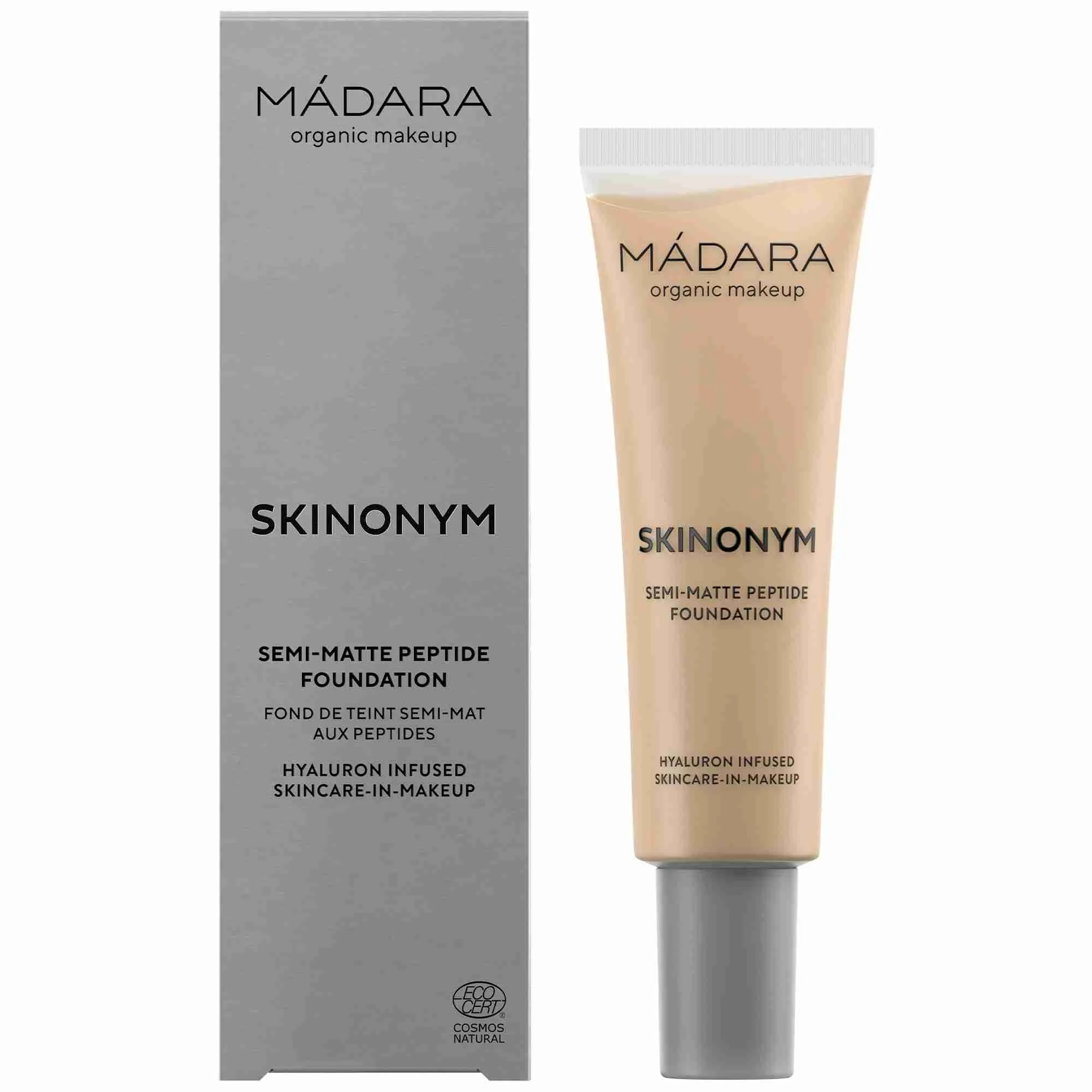 MÁDARA SKINONYM Polomatný Make-up s peptídmi True Beige 1×30ml, Prírodný certifikovaný make-up