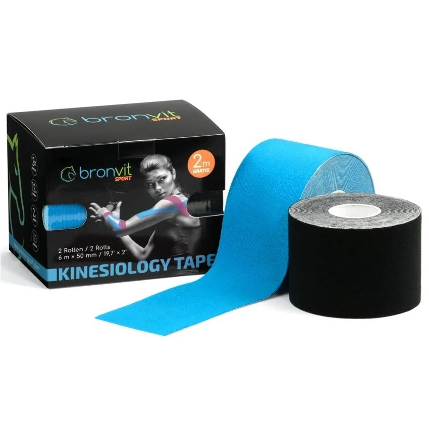 BronVit Sport Kinesio Tape classic set čierna+modrá 2x5cmx6m 1×2 ks, kinesiologický tejp