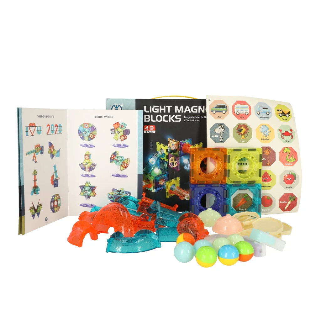 Hračka Guľôčková dráha kaskáda magnetická 49ks LIGHT MAGNETIC BLOCKS 2300 