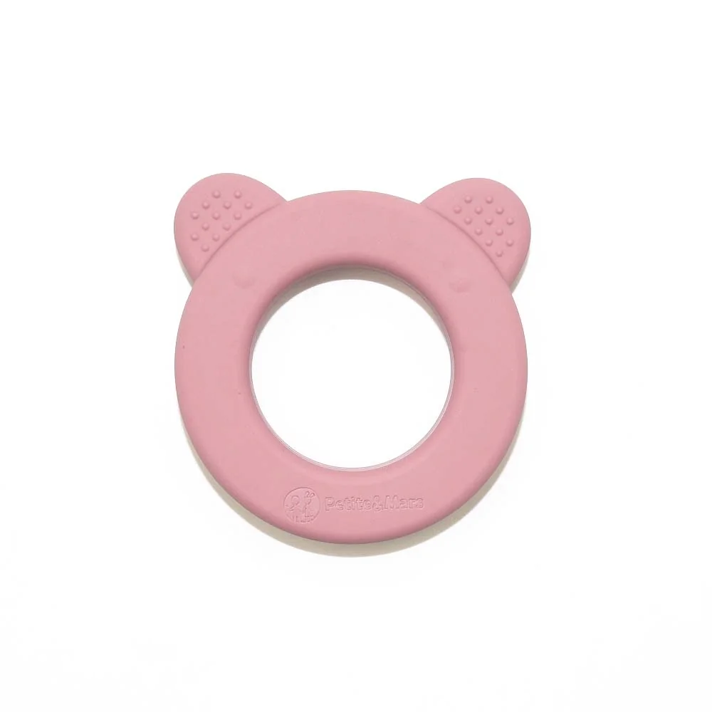 PETITE&MARS Hryzačka silikónová s hrkálkou Beary Dusty Rose 0m+ 1×1 ks