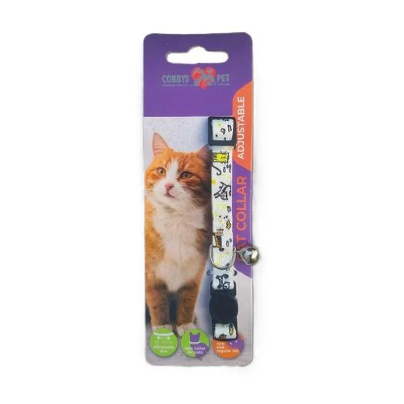 COBBYS PET Nastaviteľný obojok pre mačky s rolničkou 20-30cm/10mm s mačičkami, s bezpečnostnou sponou
