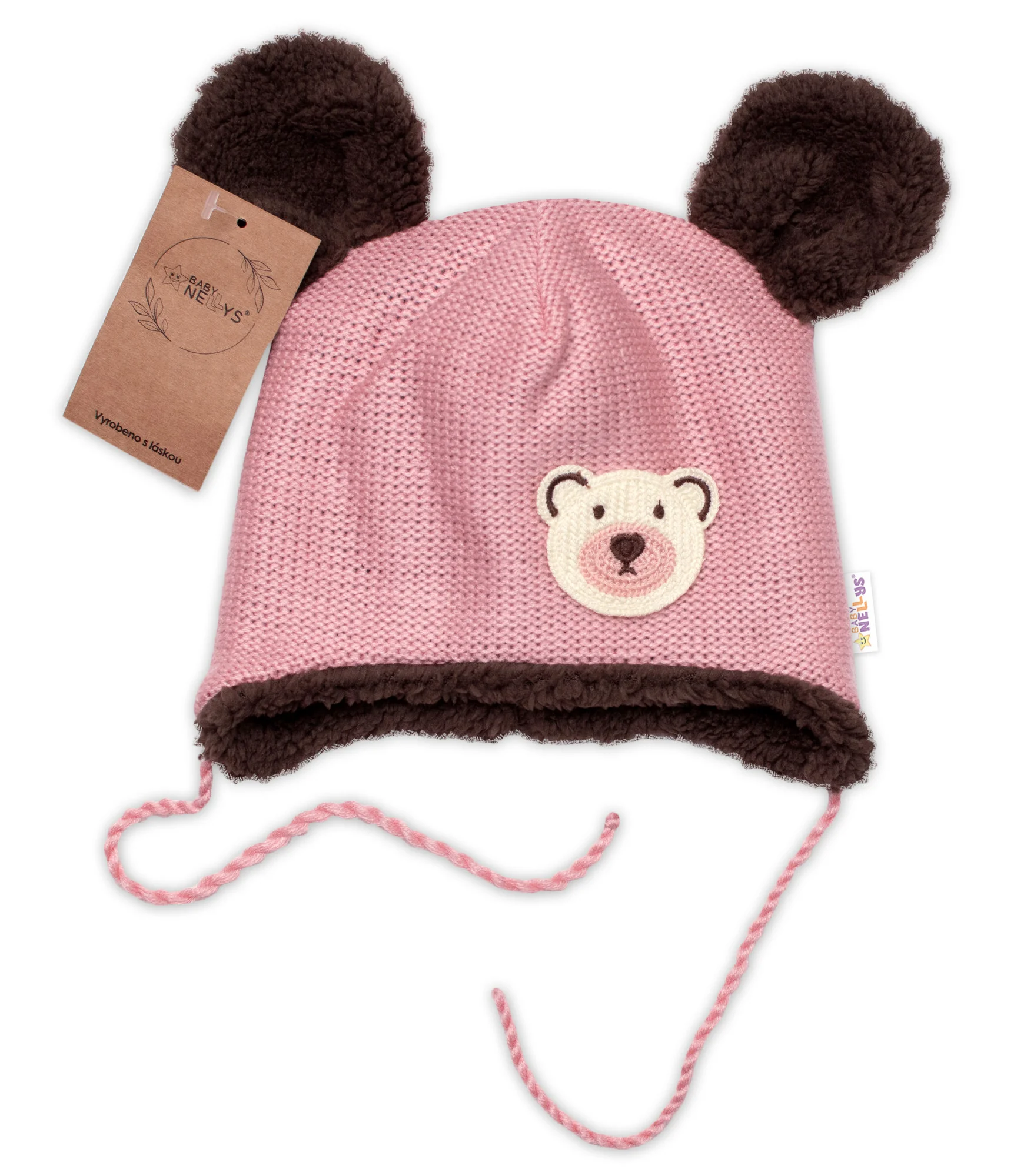 Pletená zimná čiapka s kožúškom a šatkou Teddy Bear, Baby Nellys, ružová, veľ. 80/86