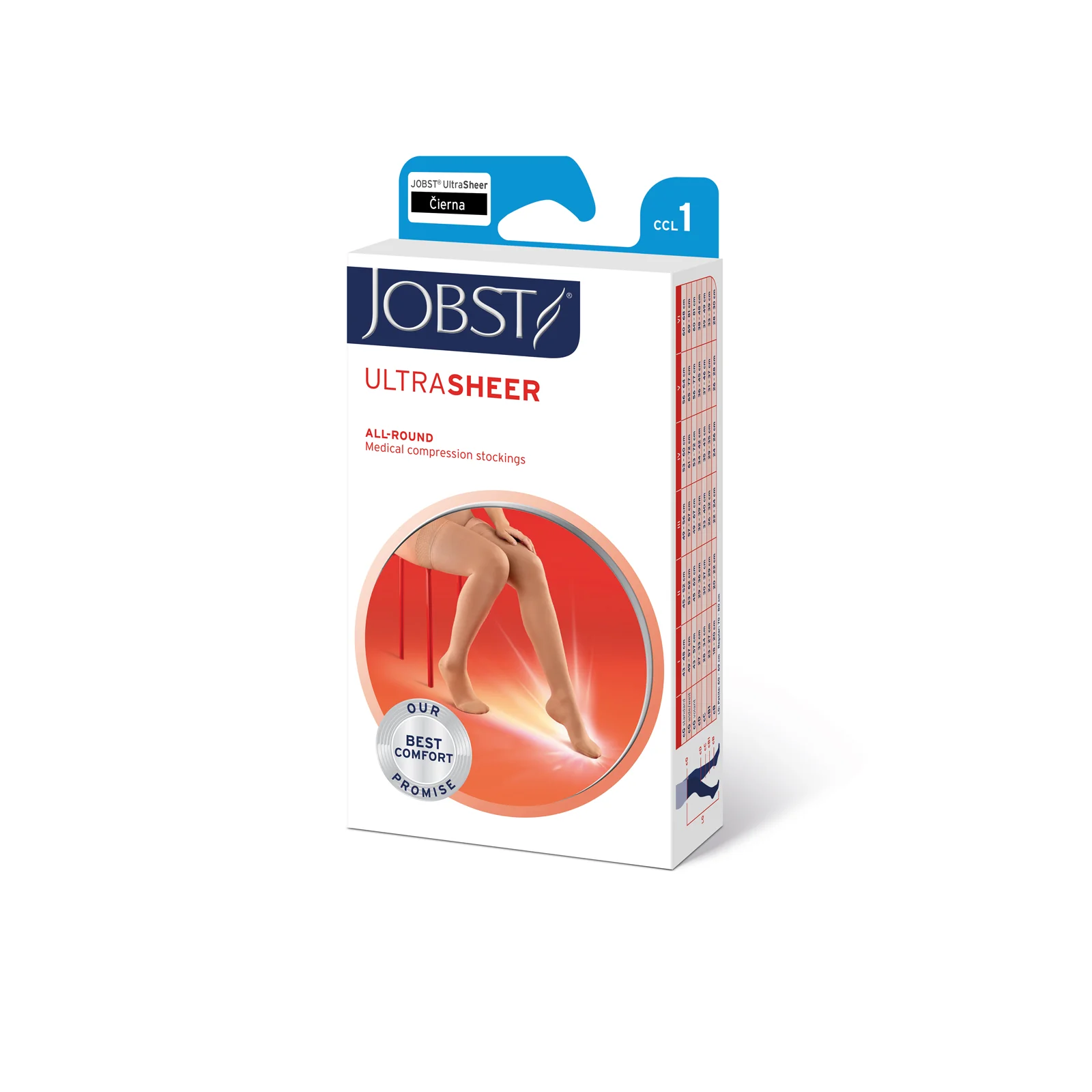JOBST Ultra Sheer 1 - stehenné pančuchy so silikónovým lemom bez špice - bežná dĺžka - čierna - veľkosť III 1×1 pár, stehenné pančuchy