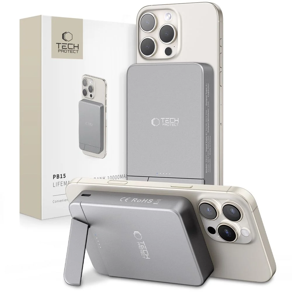 Tech-Protect PB15 LifeMag MagSafe Power Bank 10000mAh, šedé