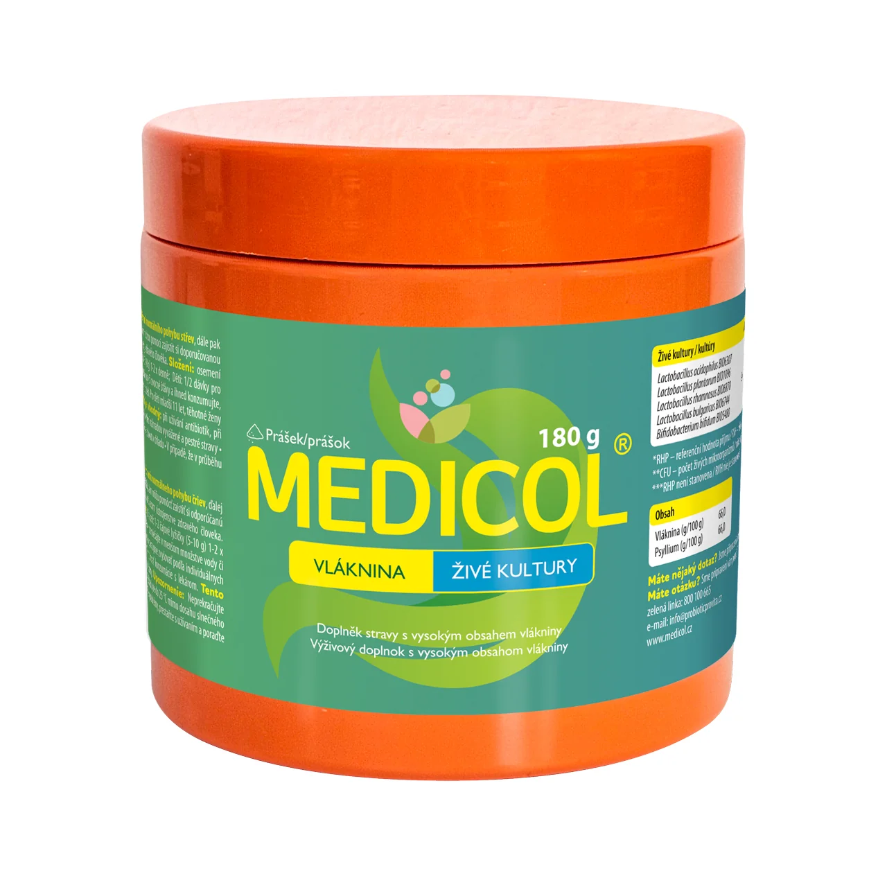 MEDICOL vláknina + živé kultúr 1×180 g, výživový doplnok
