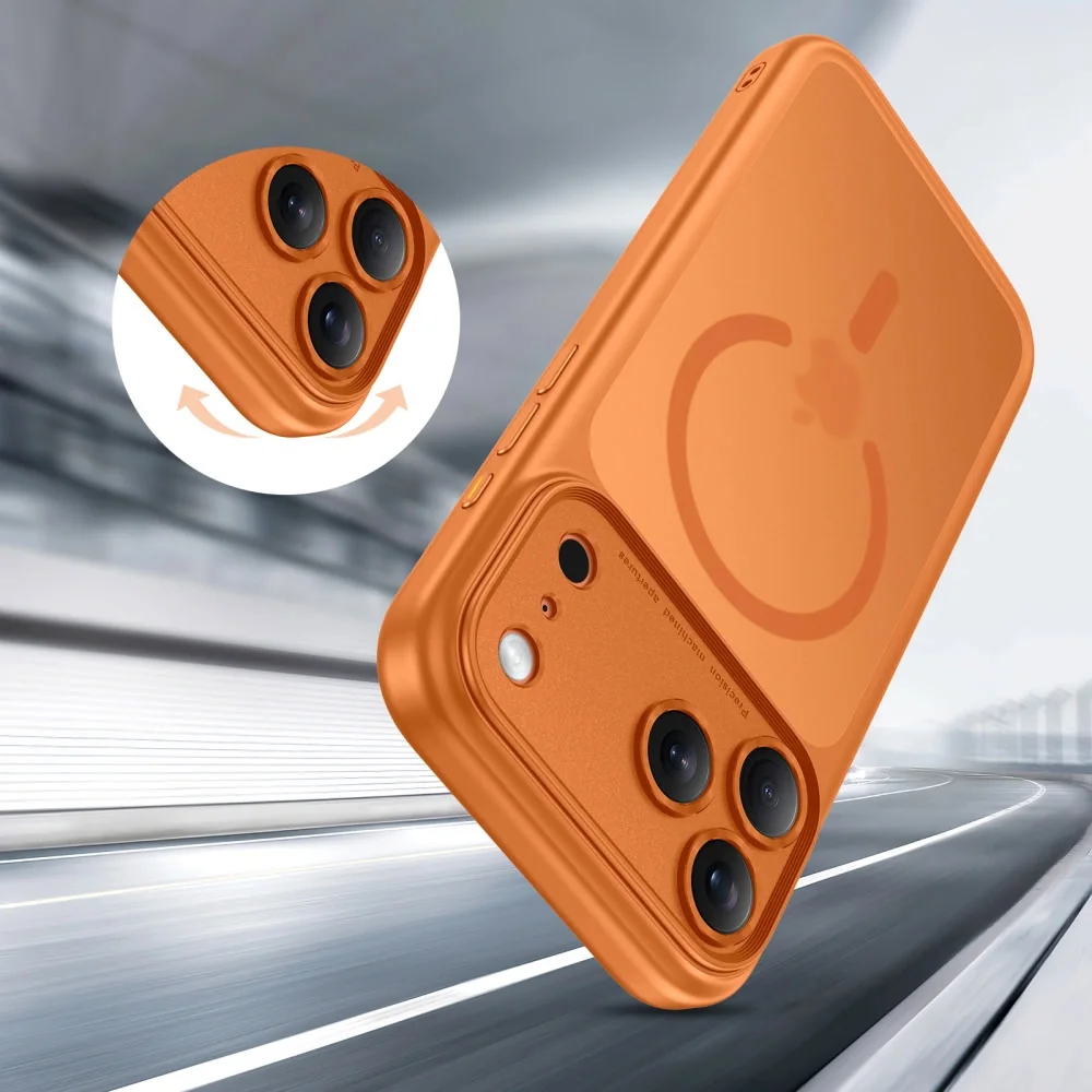 Tech-Protect MagPeak MagSafe CC kryt na iPhone 17 Pro Max, matný oranžový ový
