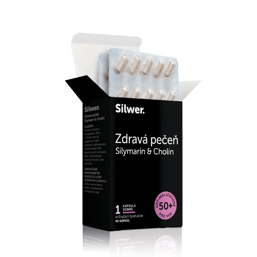 Silwer Zdravá pečeň Silymarín & Cholín 45 kapsúl. Ochrana pečene, detoxikácia, regenerácia.
