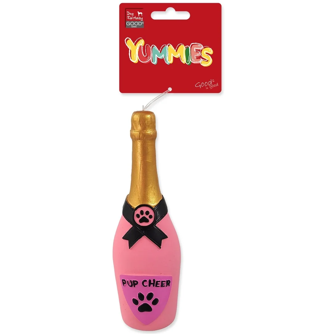 Hračka Dog Fantasy Latex fľaša sekt so zvukom ružová 16,5cm