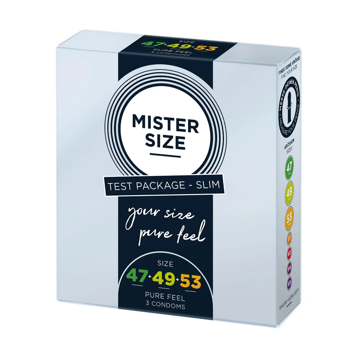 Pure Feel - Testovací balíček Slim - Kondómy 47, 49, 53 mm - 3 kusy