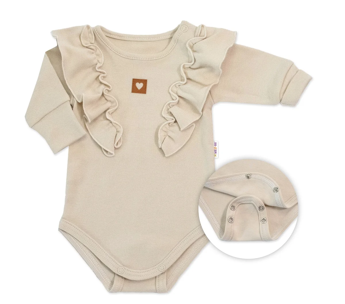 Rastúce body NATURE, dlhý rukáv s volánikmi, bavlna, béžová, veľ. 56/62