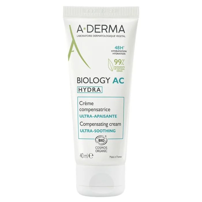 A-DERMA BIOLOGY AC HYDRA Kompenzačný krém hydratačný, proti nedokonalostiam pleti 1×40 ml, krém na pleť so sklonom k akné
