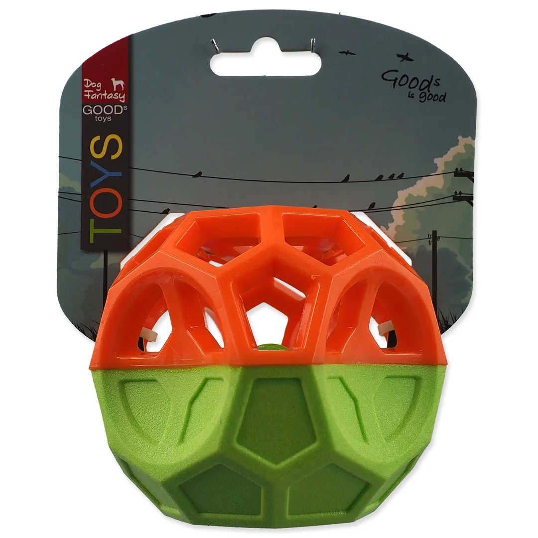 Hračka Dog Fantasy lopta s goemetrickými obrazcami pískacia oranžovo-zelená 8,5cm