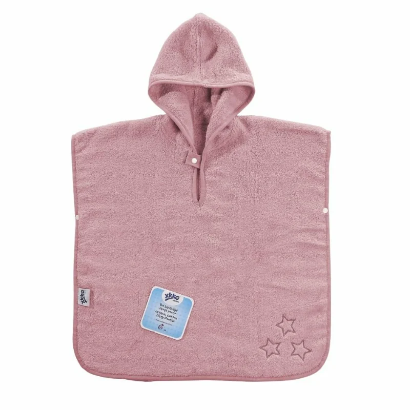 XKKO Organic BIO detské bavlnené pončo s kapucňou Baby Pink Stars