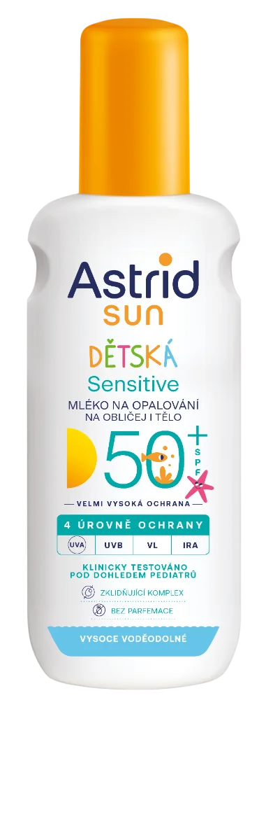ASTRID SUN SENSITIVE Detské mlieko OF 50+ 1x150 ml, sprej na opaľovanie