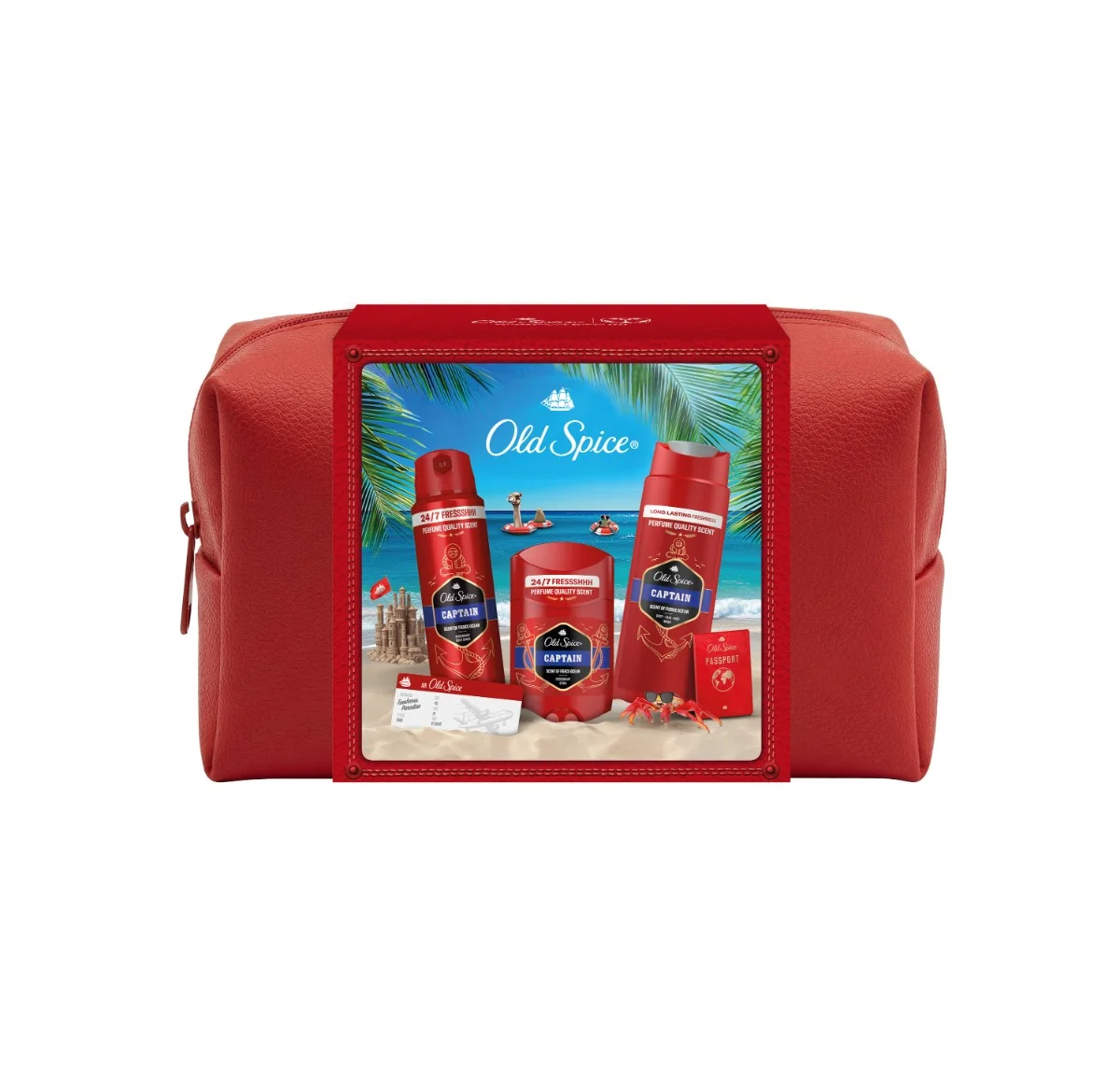 Old Spice darčeková sada v cestovnej taštičke Captain s tuhým dezodorantom, dezodorantom v spreji a sprchovým gélom 1 set